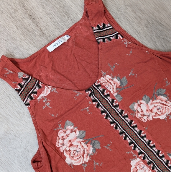 Ricki's Rust Orange BOHO Floral Tribal Embroidered Trim Women's Tank Top Size M - Picture 4 of 7